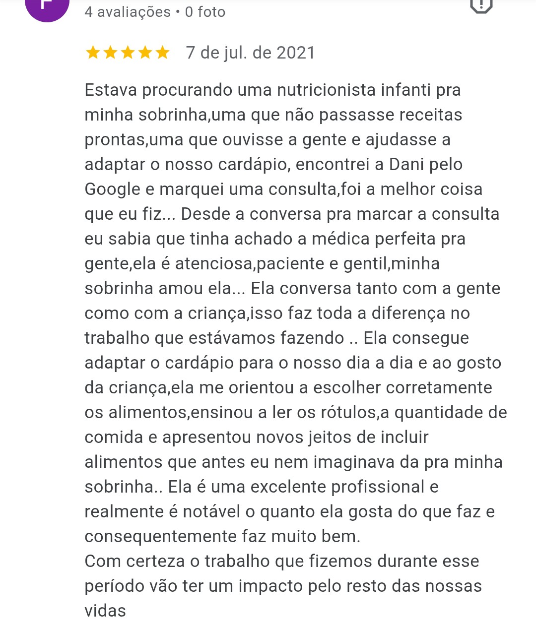 Avaliação Google: Fernanda